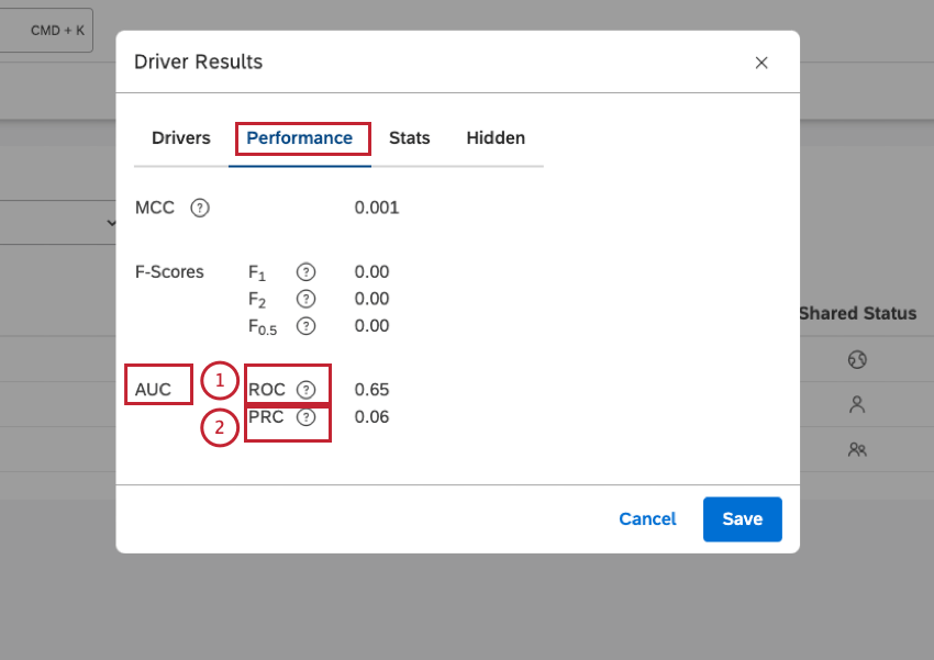 AUC ROC (Área sob a Curva da Curva Operacional do Receptor): Quanto mais próximo de 1, melhor, sendo preferível um valor maior que 0,5. AUC PRC (Área sob a curva da curva de precisão-recall): Quanto mais próximo de 1, melhor, sendo preferível um valor maior que 0,5.