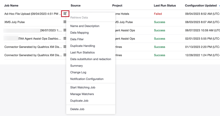 the job options menu