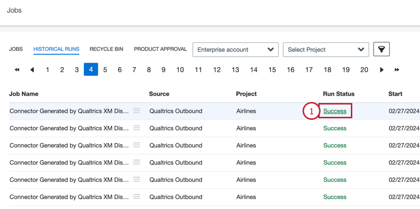 Klicken Sie auf den Ausführungsstatus des Jobs.