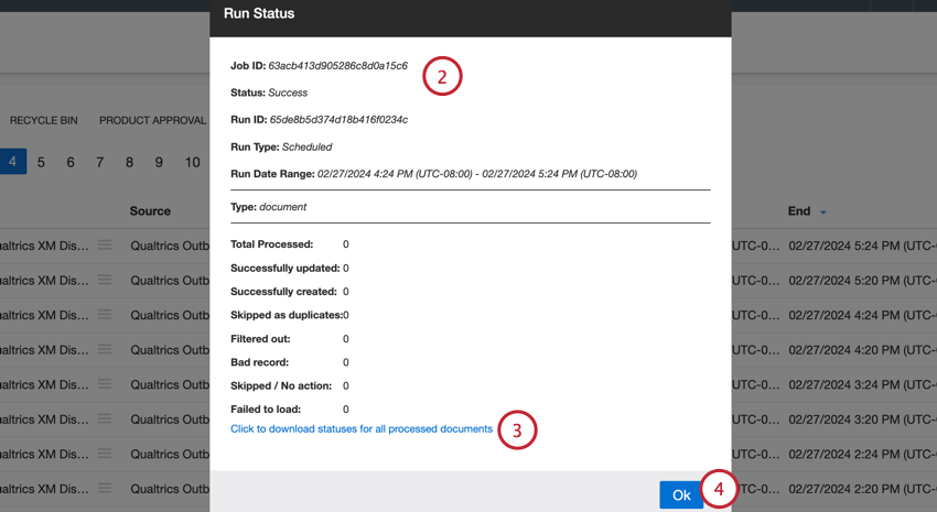 visualizzare le statistiche di esecuzione e scaricare i Rapporti allegati