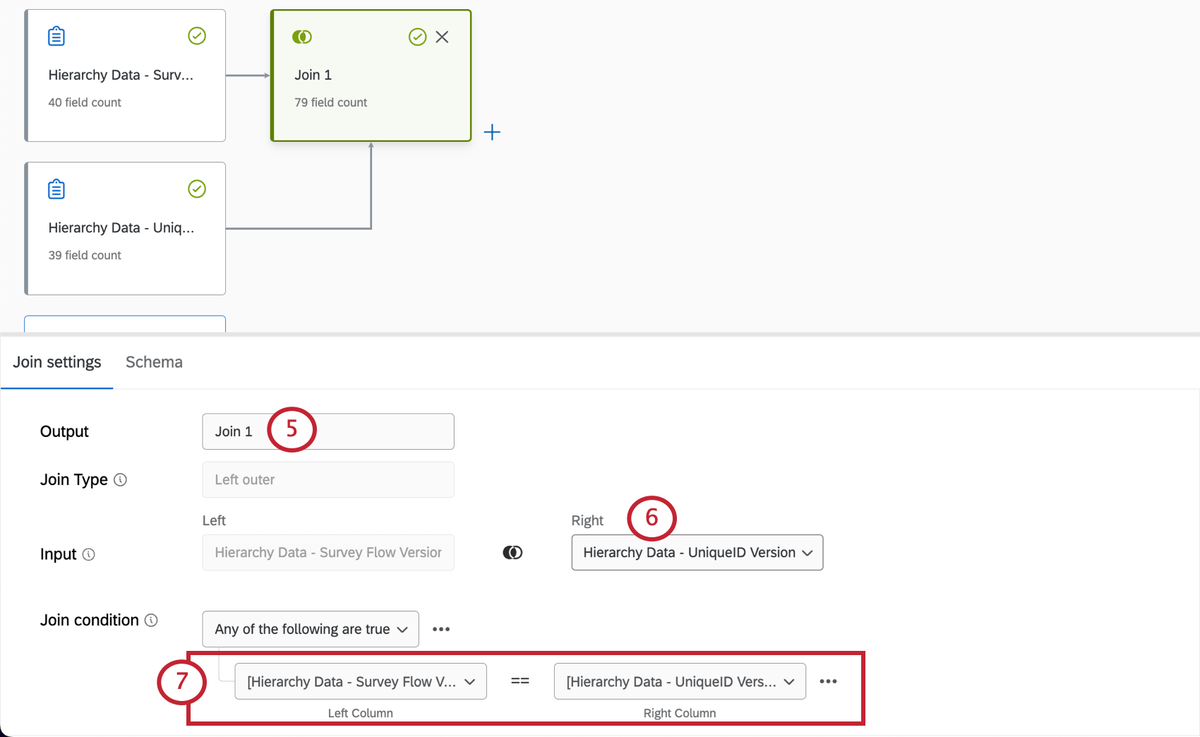 Un menu souvre en bas du modeleur de données, dans lequel vous pouvez configurer ces paramètres
