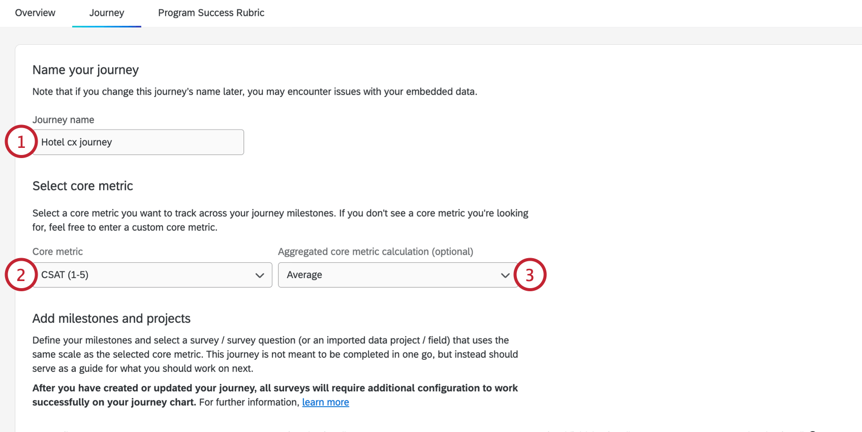 Creating journey milestones