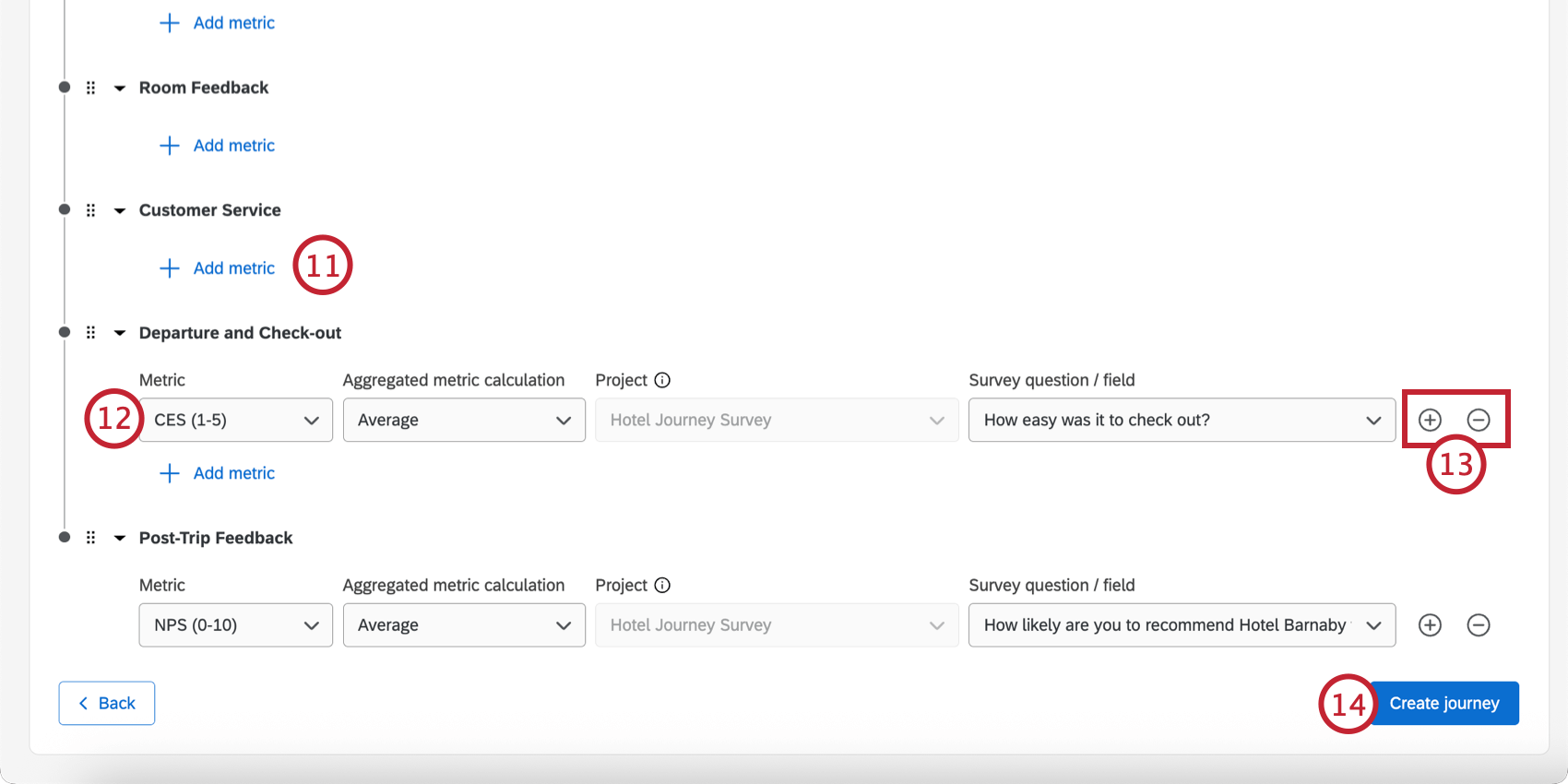 button to add additional metrics under a milestone