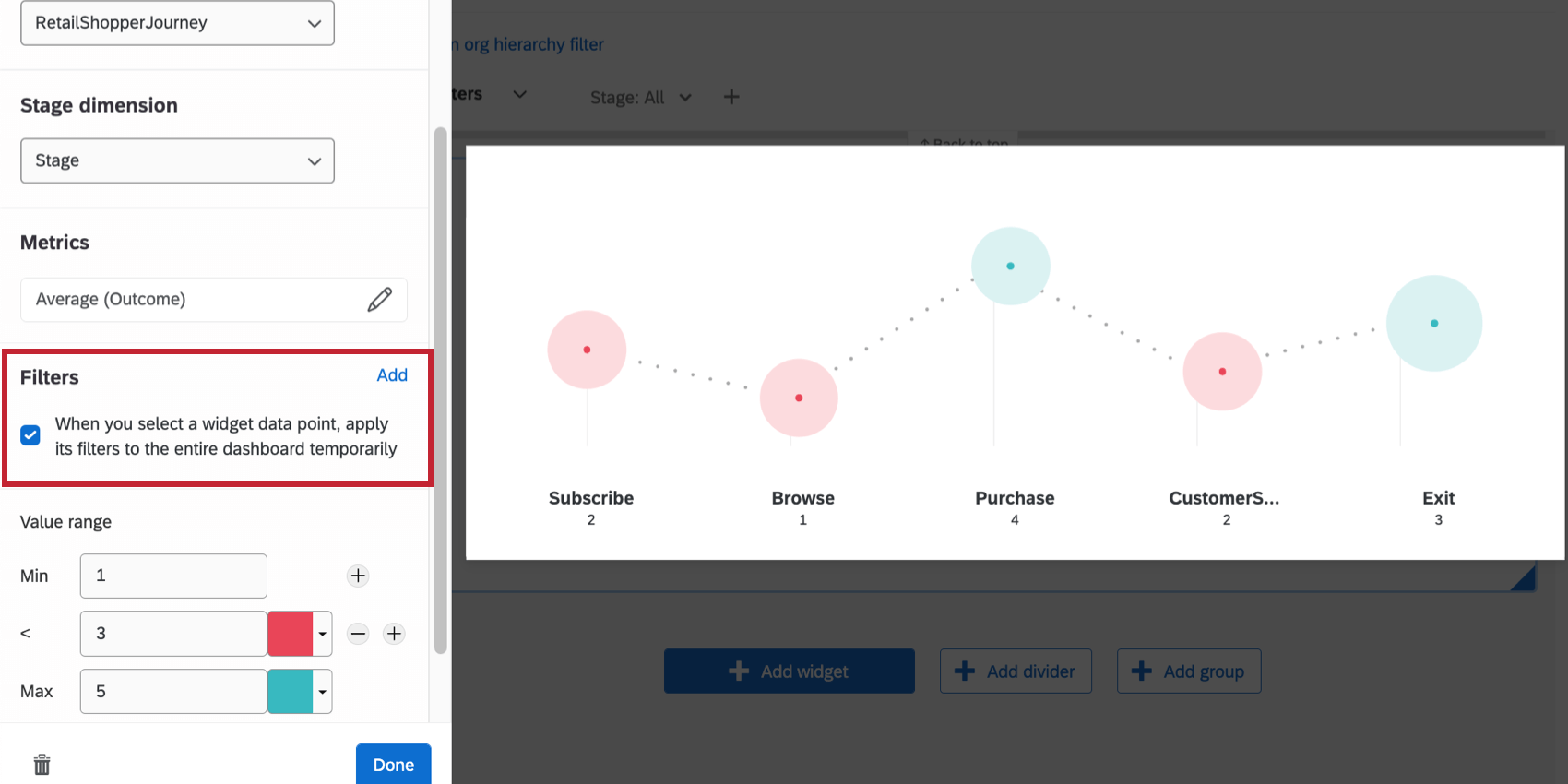 Option permettant de filtrer sur la base de la sélection dun élément dans le widget