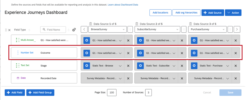 image of data mapper. csat questions from multiple surveys mapped to the same row