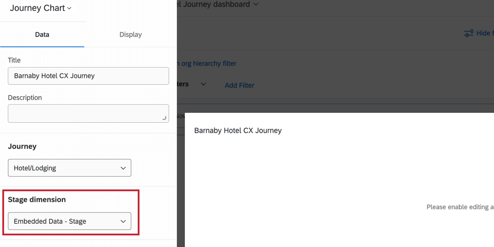 editing a journey widget, so a pane appears to the left where you can configure the stage dimension