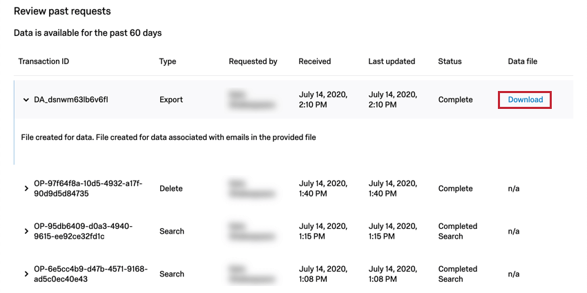 Download button on far-right of a file request
