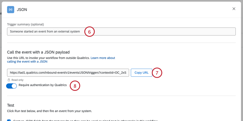 adding a summary, copying the endpoint, and enabling authentication