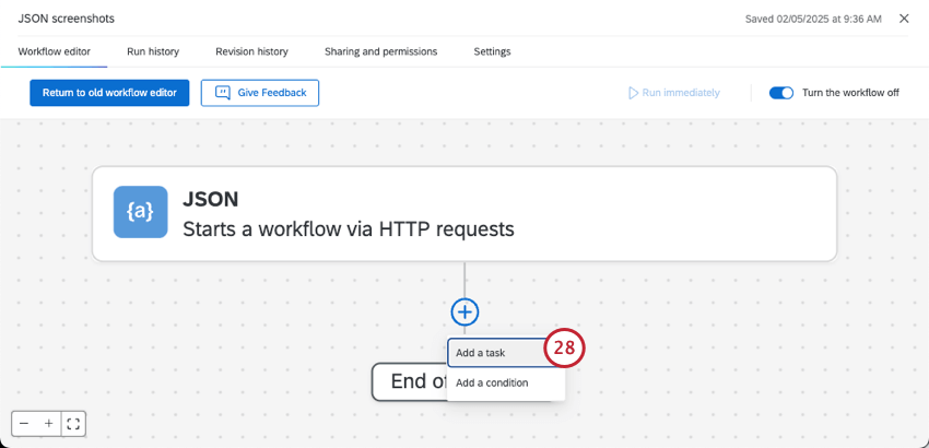 Clicking the plus sign and then task