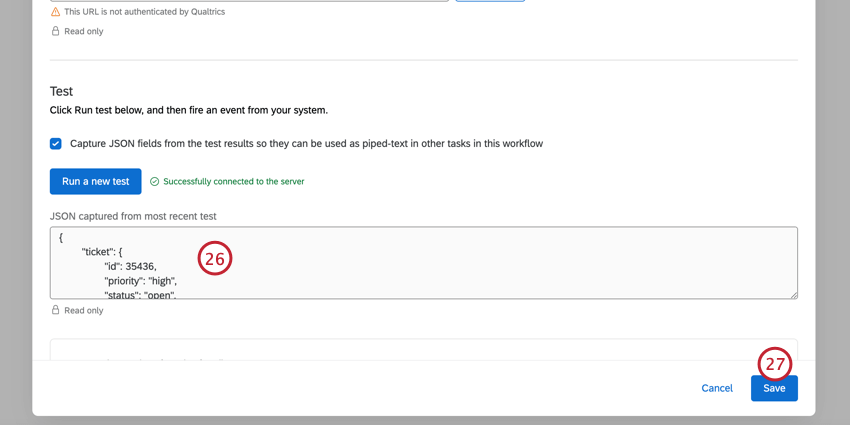 visualizzare il payload del test e fare clic su Salva