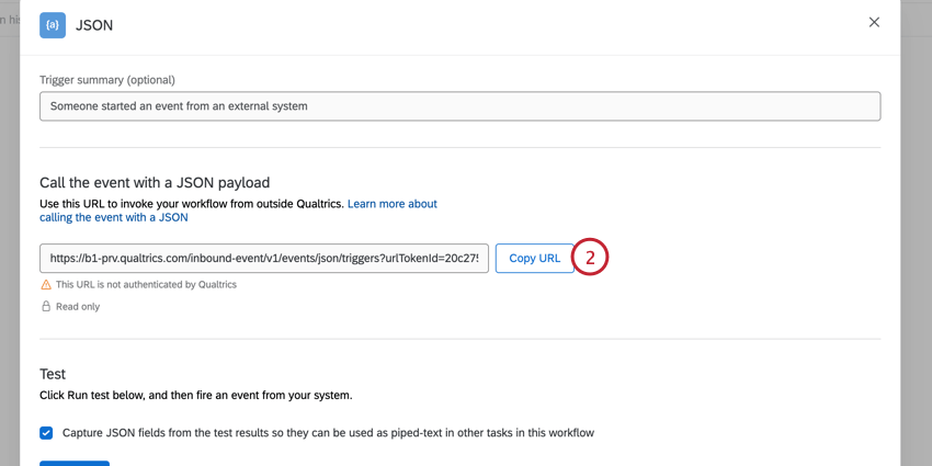 cliquer sur copier lURL dans lévènement JSON