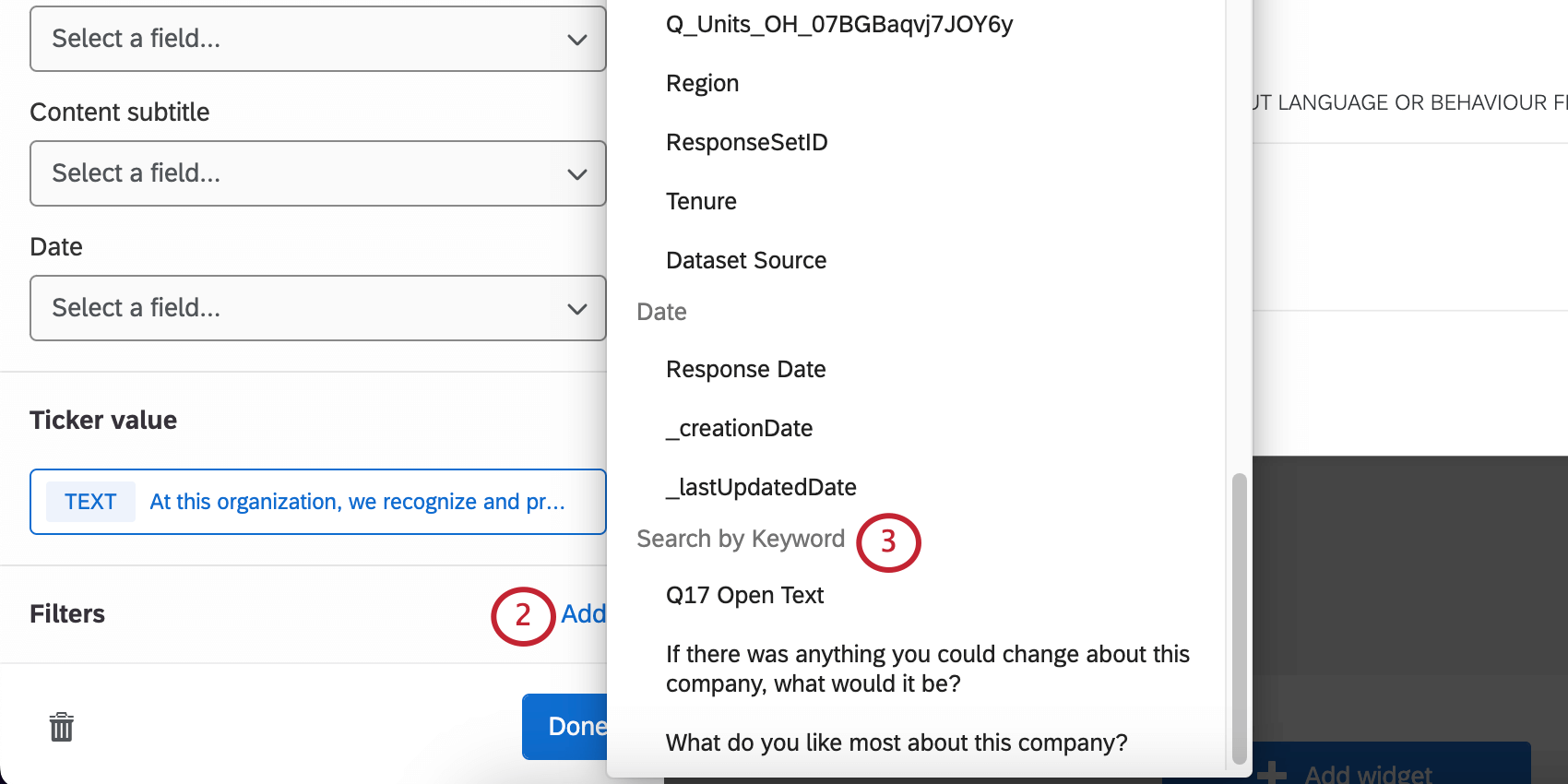 Response ticker being edited. Adding keyword search filters