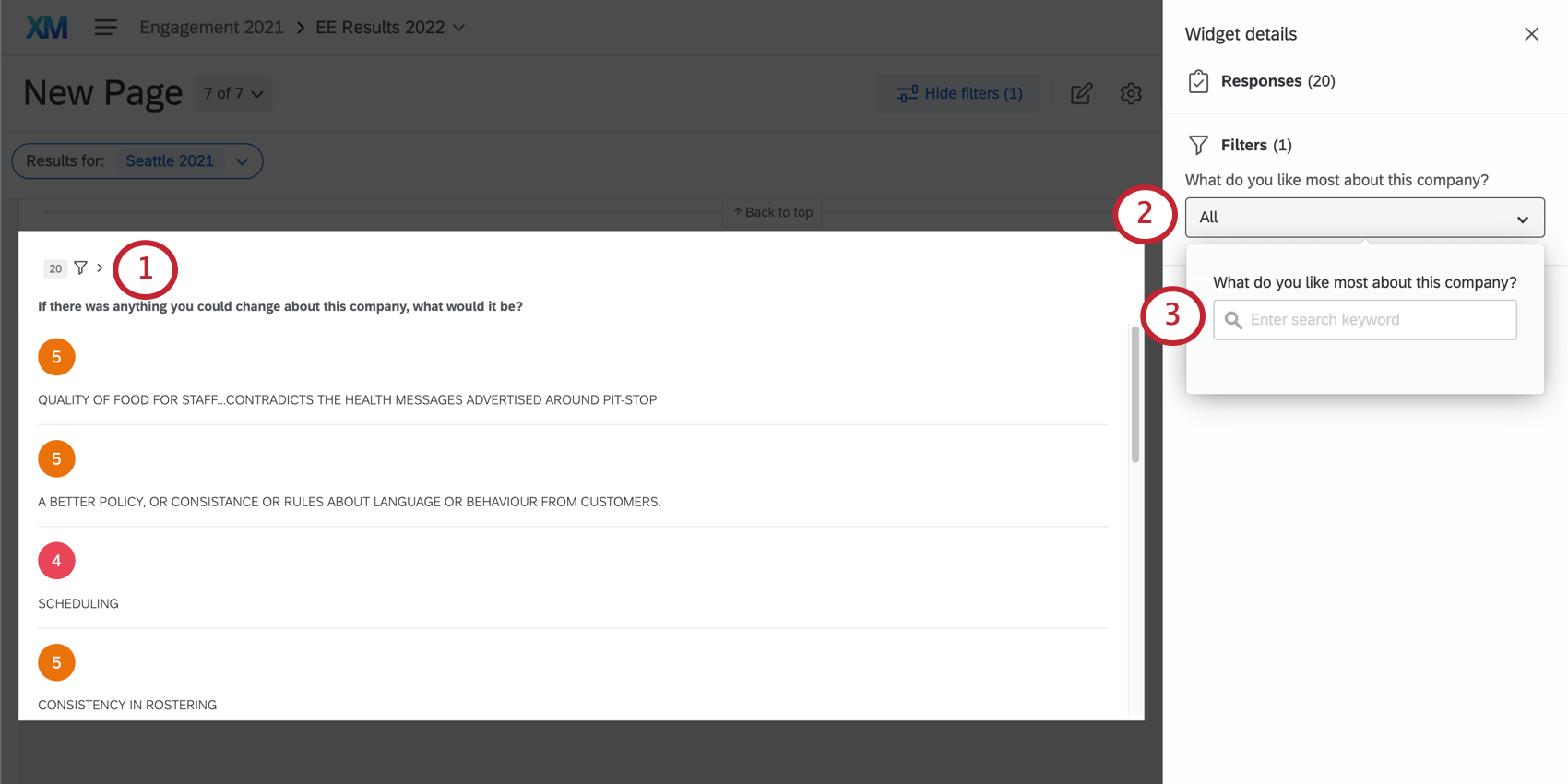 Clicking the filter icon opens a new menu where you can adjust keywords