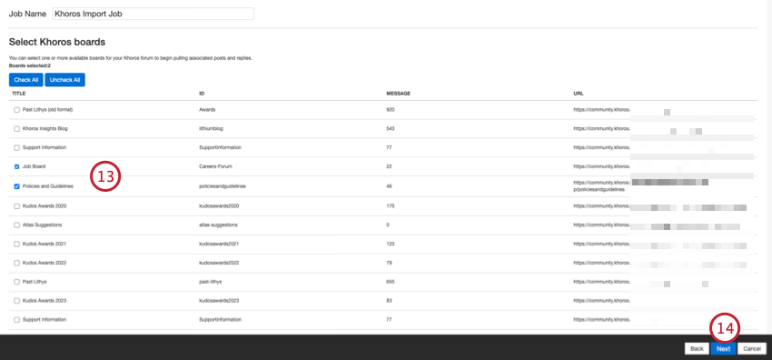 la sélection des forums khoros à partir desquels les réponses sont tirées