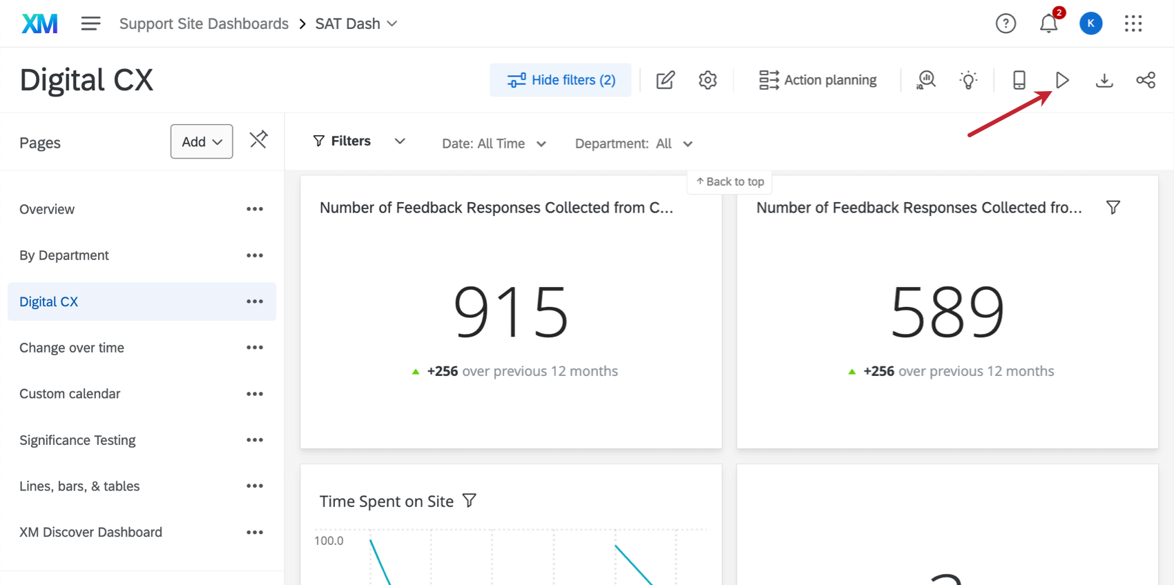 o botão do quiosque fica no canto superior direito do dashboard e se parece com uma simples seta para a direita, como a que se encontra em um controle remoto