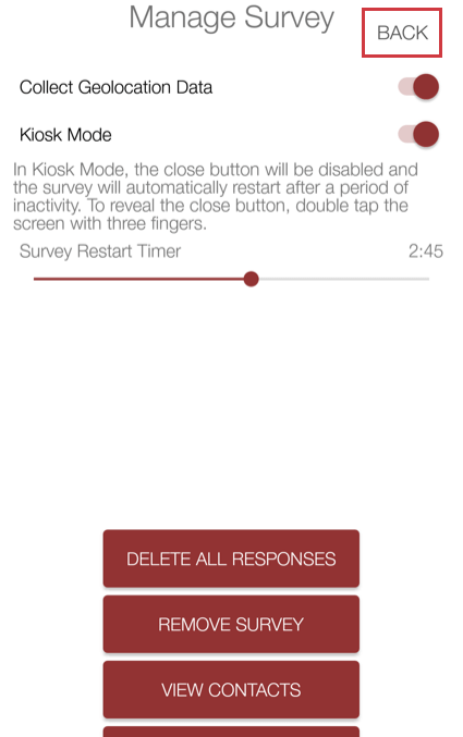 Back button in upper-right of screen