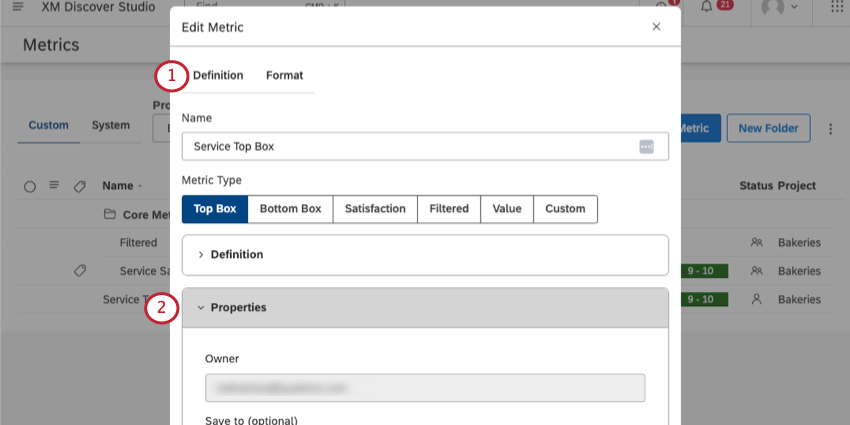new window where you edit a metric