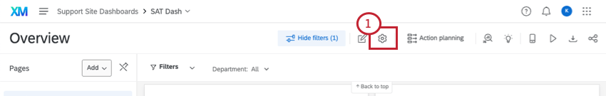 botão de engrenagem na parte superior do dashboard