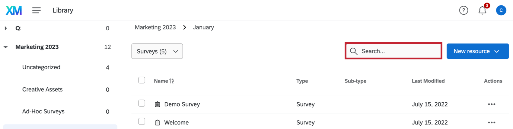 search bar within library