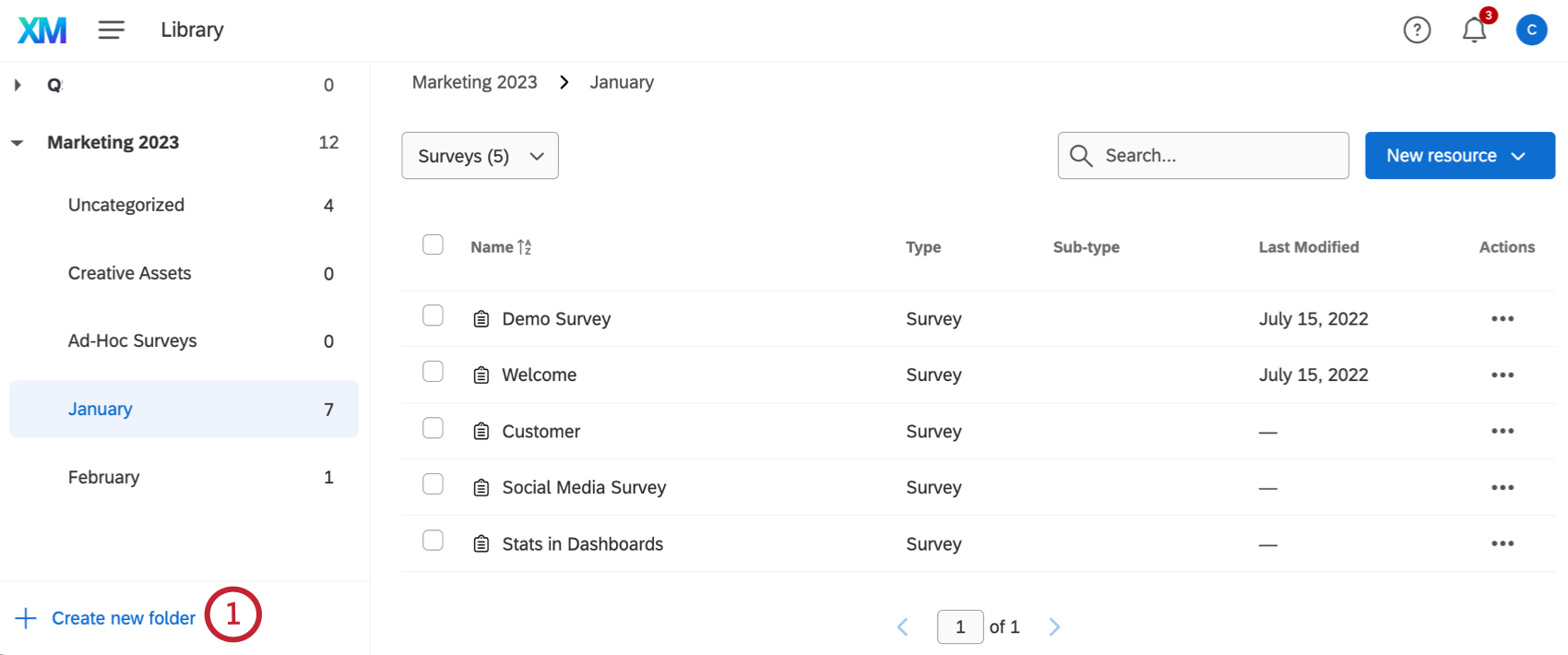 Botón Crear nueva carpeta en el panel izquierdo