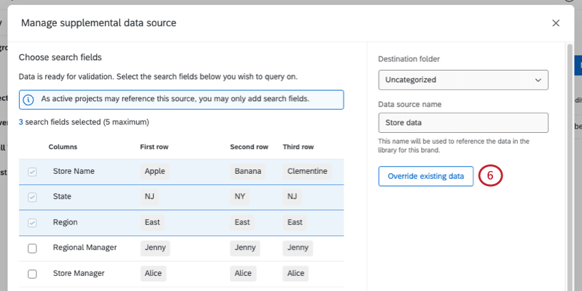 New window where you have an override button on the right