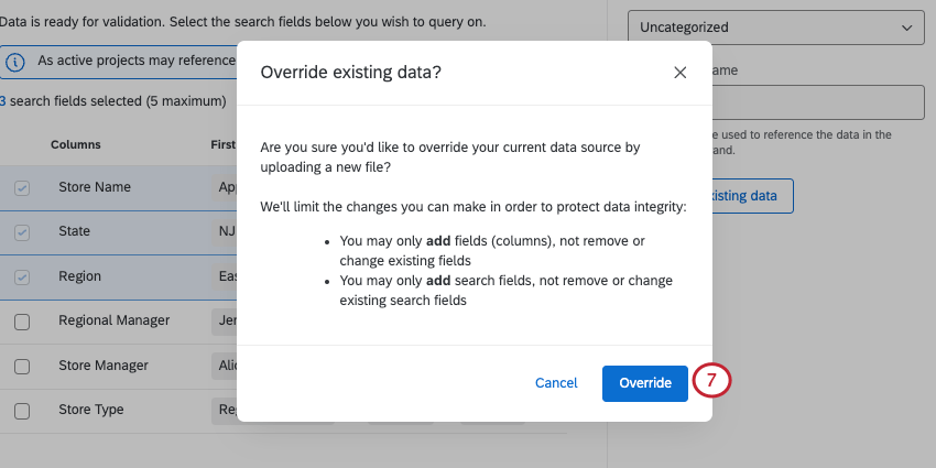 La ventana muestra una lista de límites de anulación, cuyos pasos describimos anteriormente.