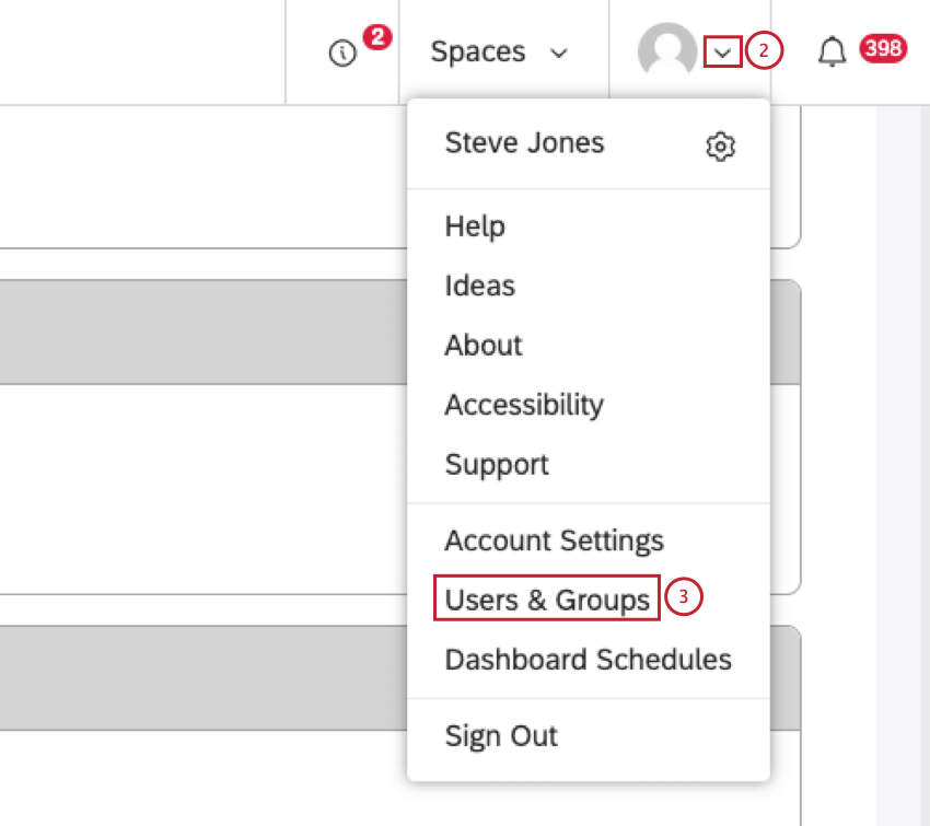 user profile menu opened
