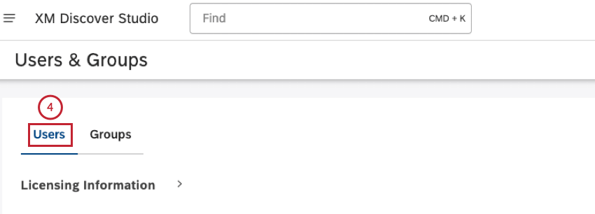 users tab of users and groups page