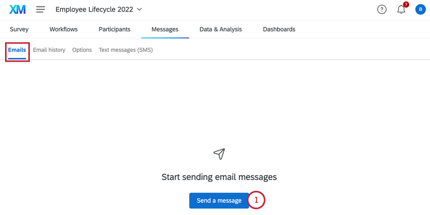 clicando em enviar uma mensagem na guia de e-mails