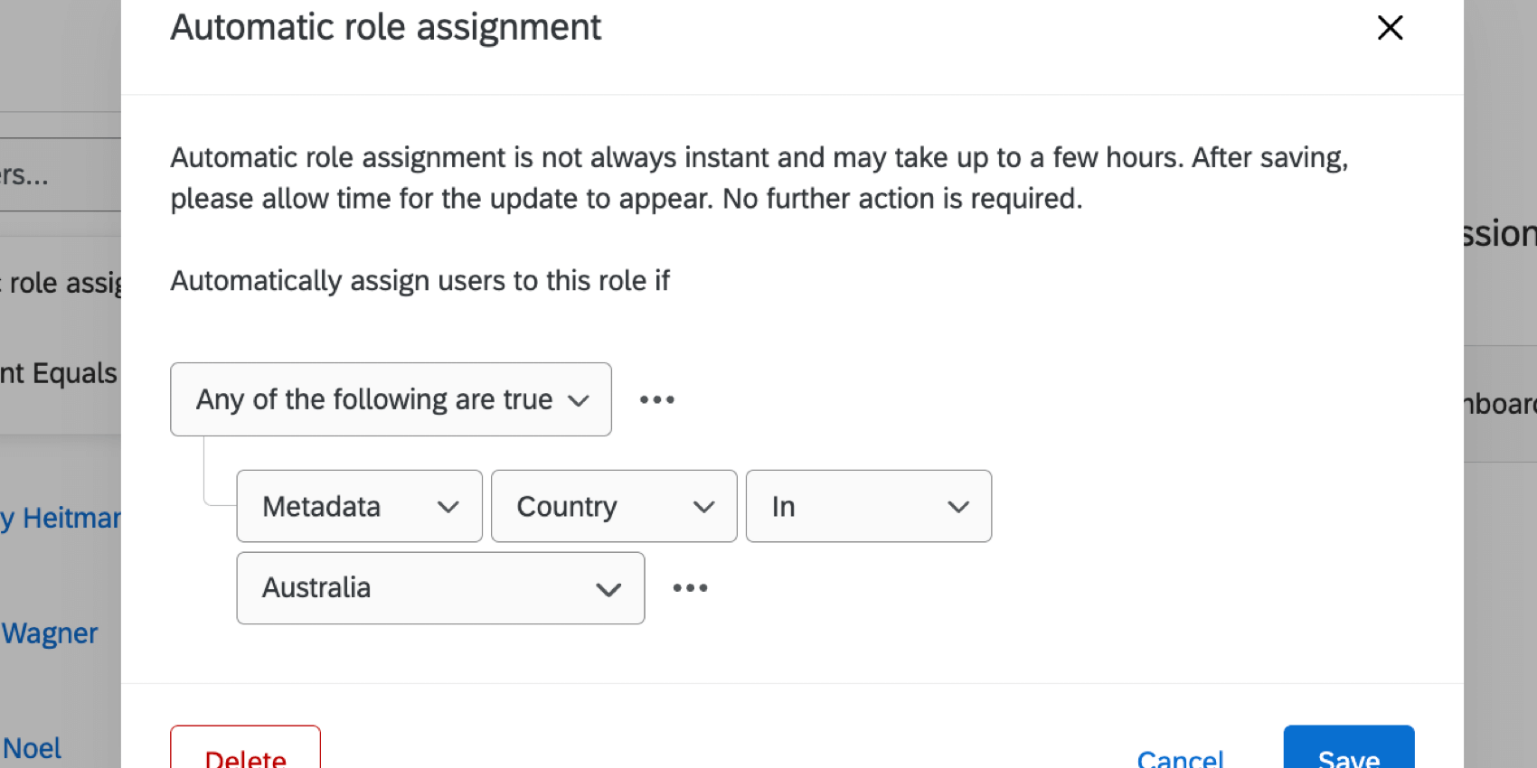 esempio di metadata della condizione paese in australia