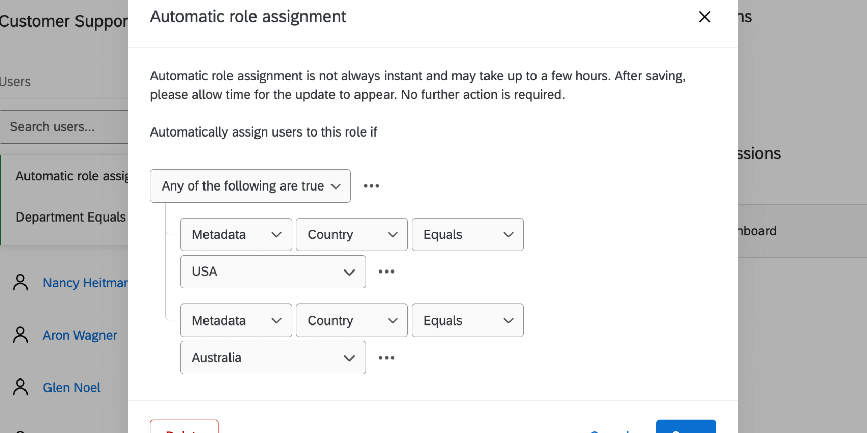 an example showing a role with multiple conditions