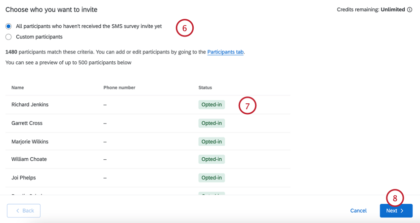 choosing participants to send to