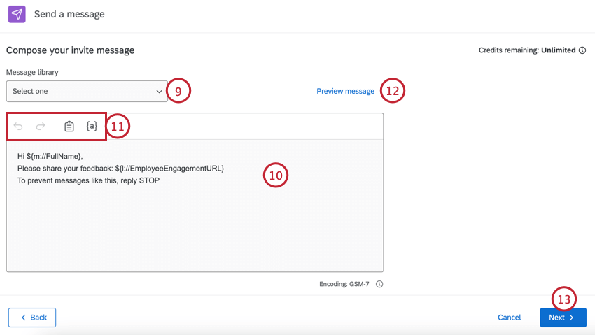 creating the sms message