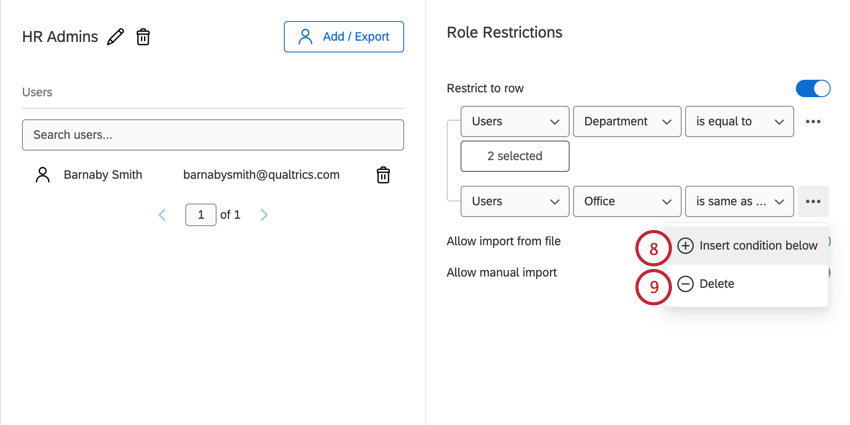 Hinzufügen und Entfernen zusätzlicher Bedingungen
