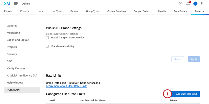 Agregar un límite de frecuencia de usuarios de api en la configuración de la organización