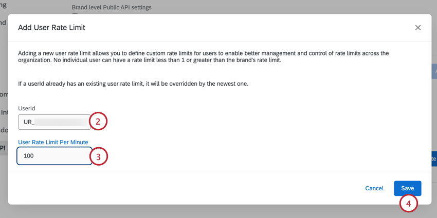 entering the userID and the limit for a specific user