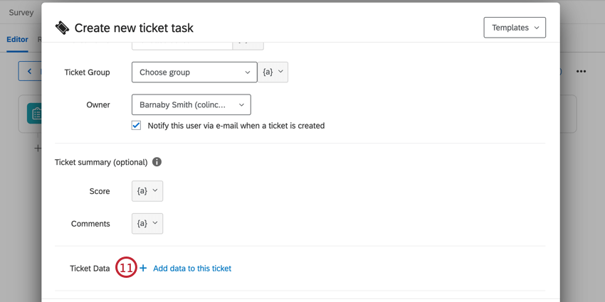 clicking add data to this ticket