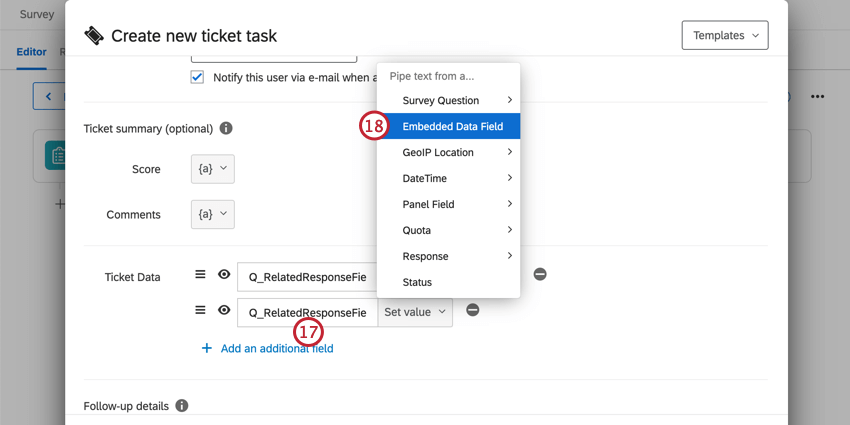Continuación de la adición de datos de ticket
