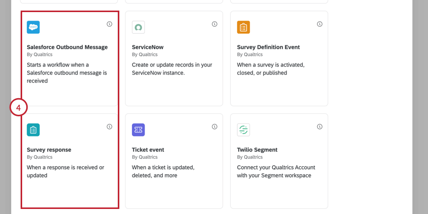 Elegir el mensaje saliente o el evento de respuesta de la encuesta