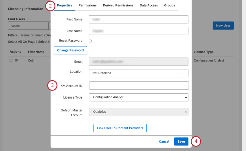 In the new window that opens, opening properties, then filling out the xm account ID field