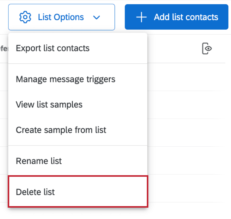 Option Liste löschen unter Listenoptionen