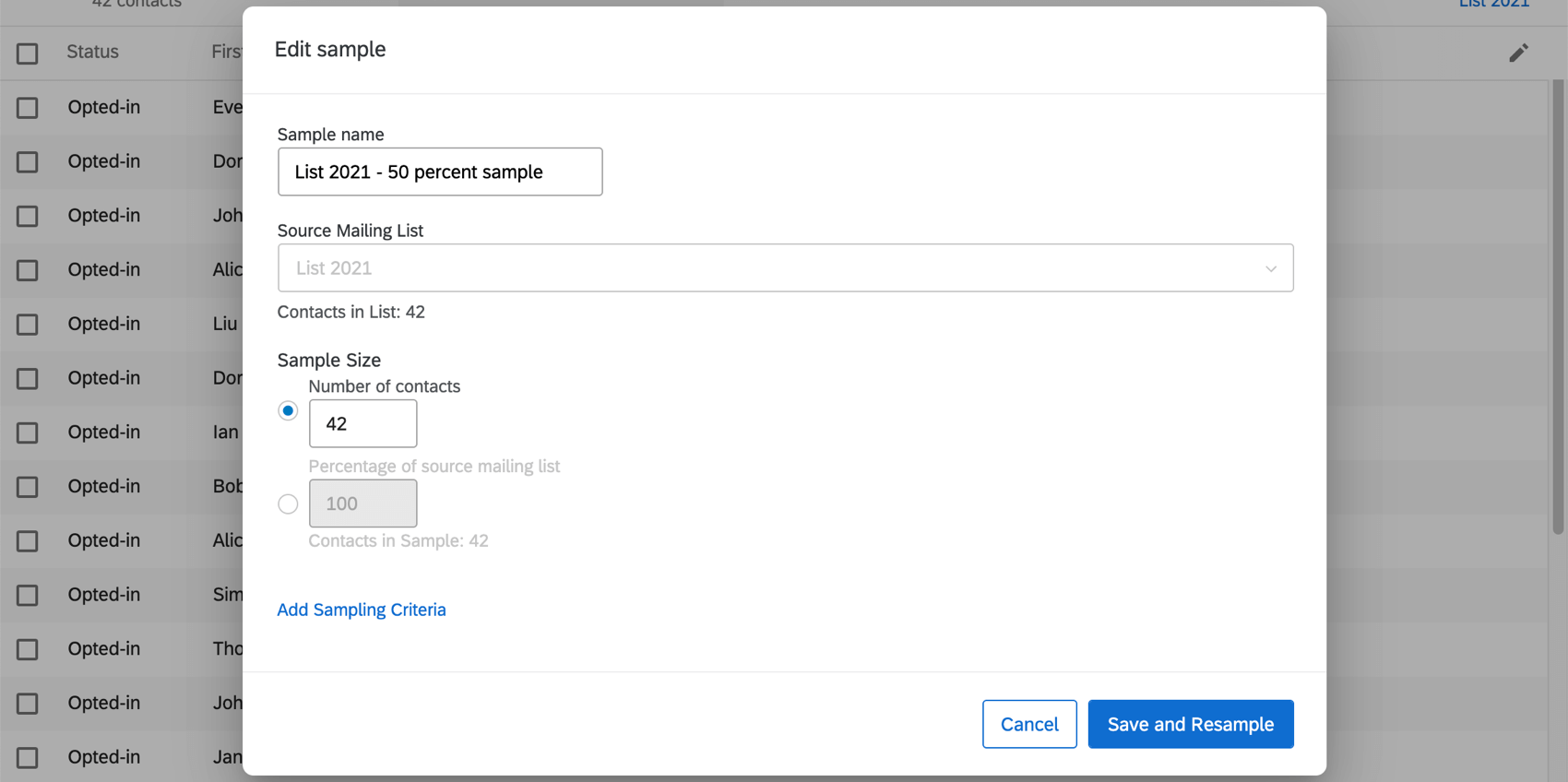 Edit sample window, which looks the same as the Create Sample window