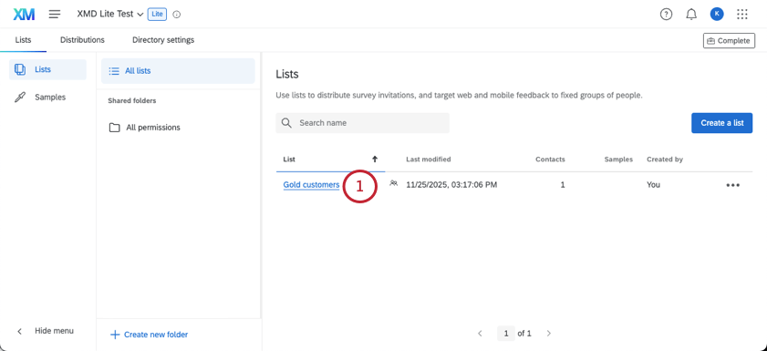 abrir uma lista lite