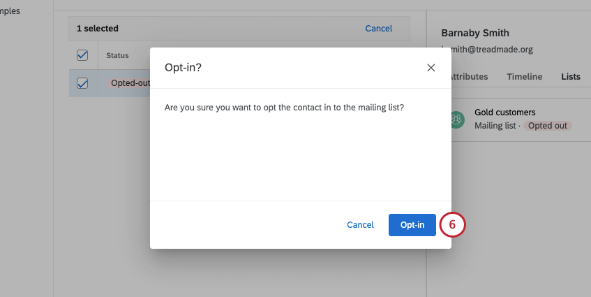 new window where you confirm the selection