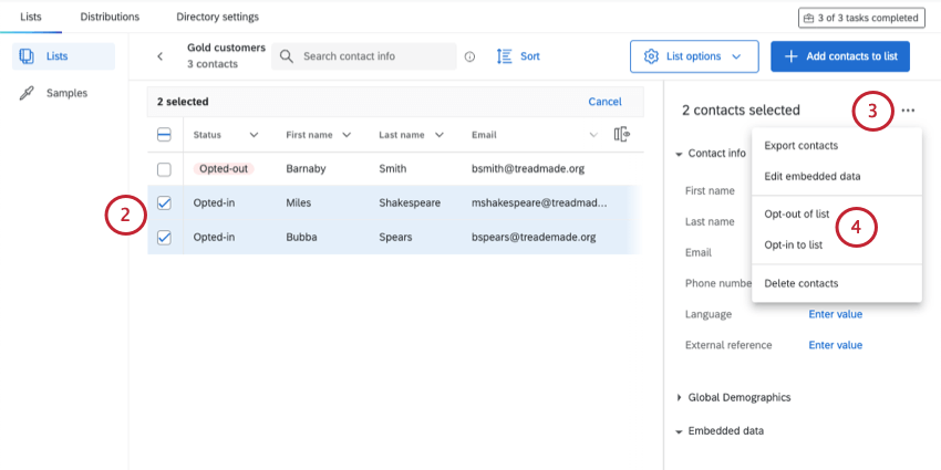 seleccionar varios contactos en la lista