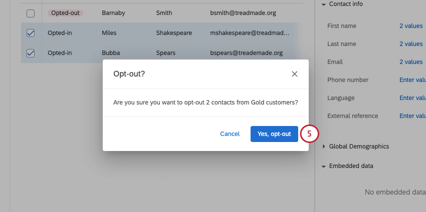 new window where you confirm selection