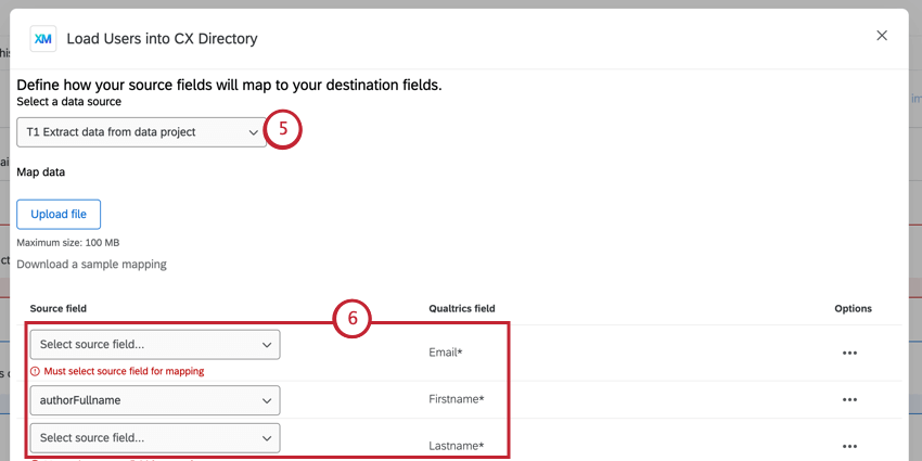 choosing the importing task and mapping fields
