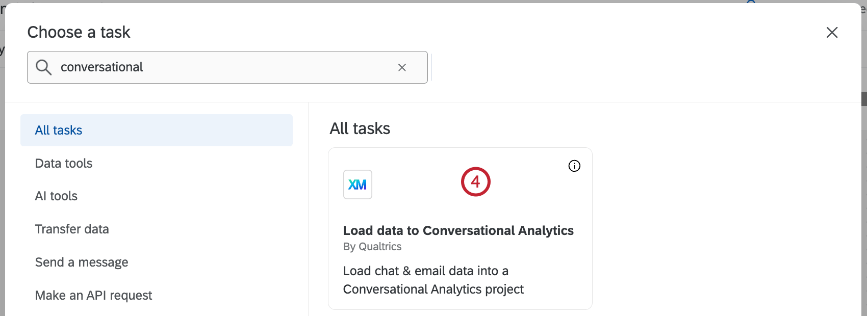 daten in die in einem Workflow hervorgehobene Konversationsanalyseaufgabe laden