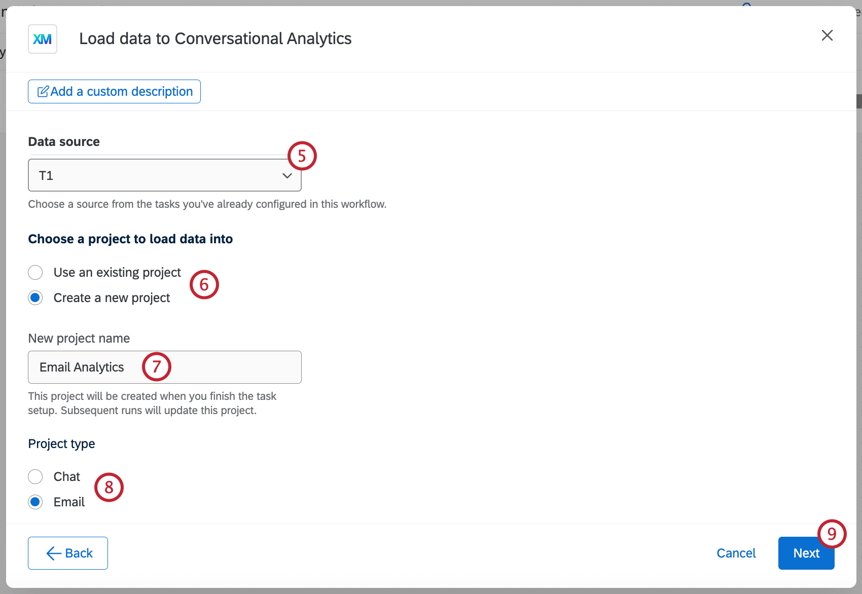 configuration options for the task