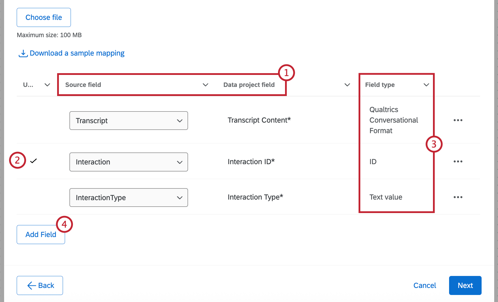 different steps of data mapping highlighted and numbered